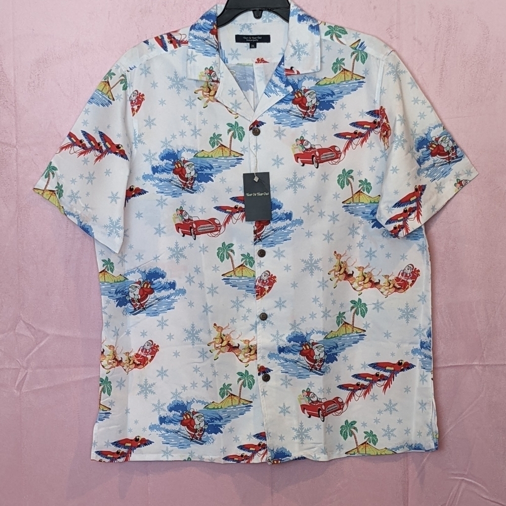 Year In Year Out White Santa Claus Christmas Hawaiian Shirt size 2XL